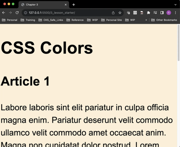 Browser showing above CSS applied to page with bigger text